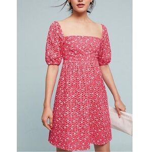 ANTHROPOLOGIE Maeve Lillianne hot pink eyelet dress size 8P petite